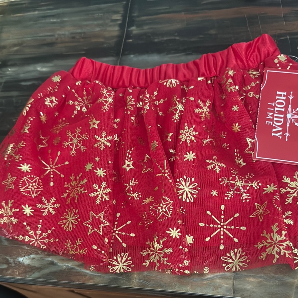 Holiday Time Red and Gold Snowflake Mini Skirt